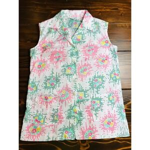 Miss Holly Shirt Women's Size 38 White Polka Dots Floral Vintage Button Up